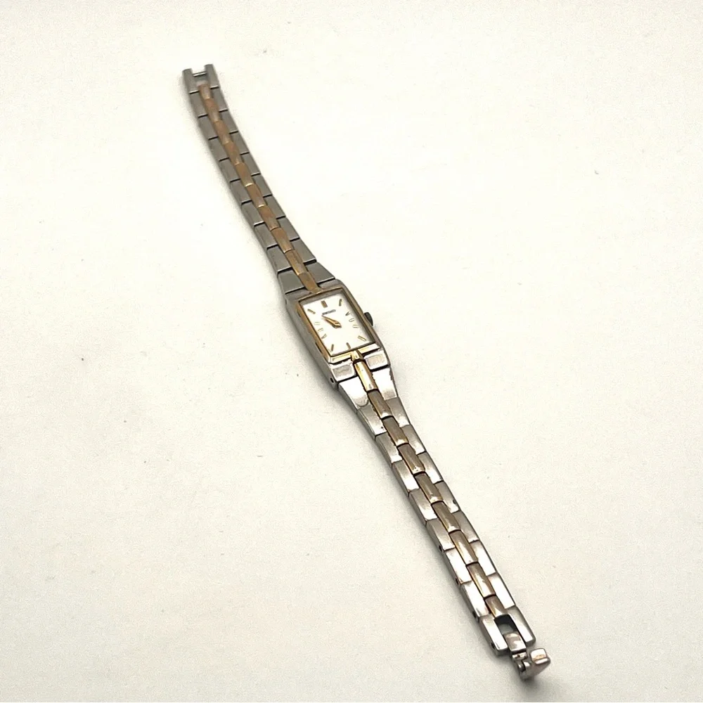 Vintage Seiko Two-Tone Skinny Rectangular Womens Watch New Battery - Picture 5 of 12